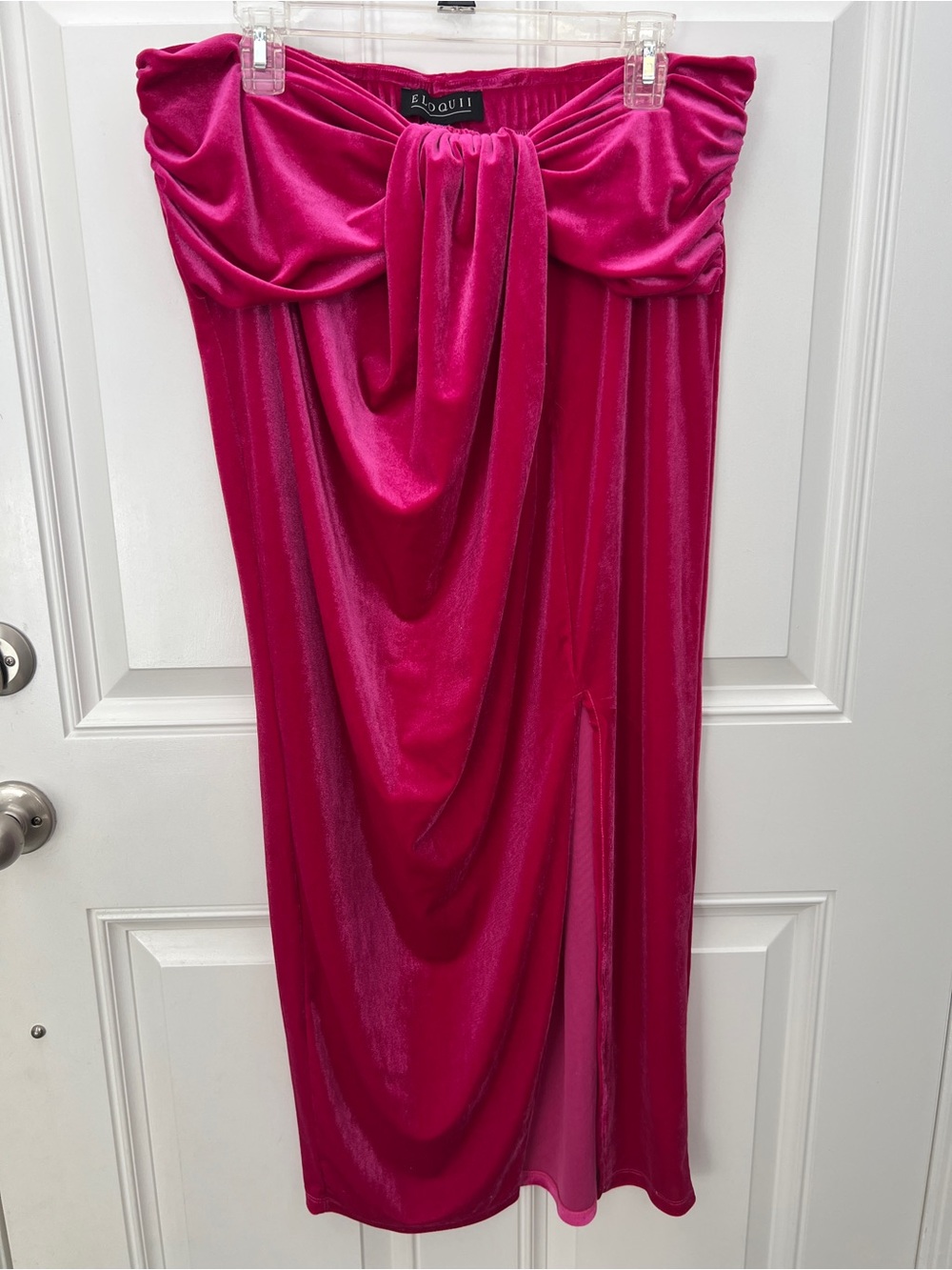 Eloquii Pink Velvet Strapless Midi Dress Side Slit Draped Solid 14